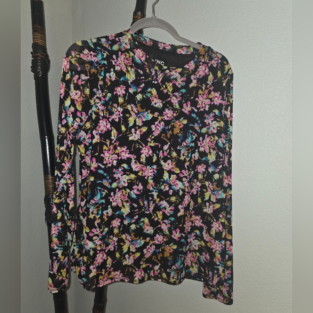 INC International Concepts Floral Black Top